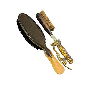 VTG Horse Hair Brushes (2) with Ornate Handles Wood and Plastic
